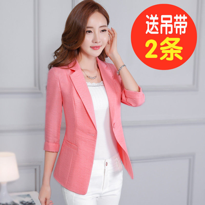 SPRING AND SUMMER NEW COTTON AND LINEN THIN SUIT WOMENS JACKET SHORT KOREAN SLIM MID-SLEEVE CASUAL LINEN TEMPERAMENT SUIT