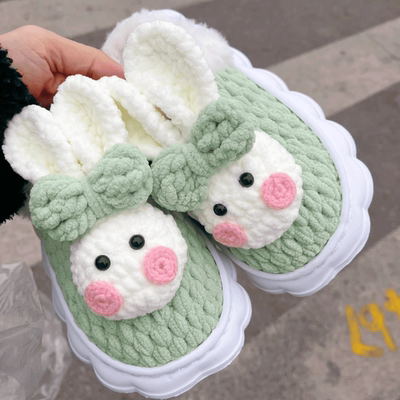 兔子拖鞋手工diy编织材料包自制钩针织成品保暖棉鞋送女朋友礼物
