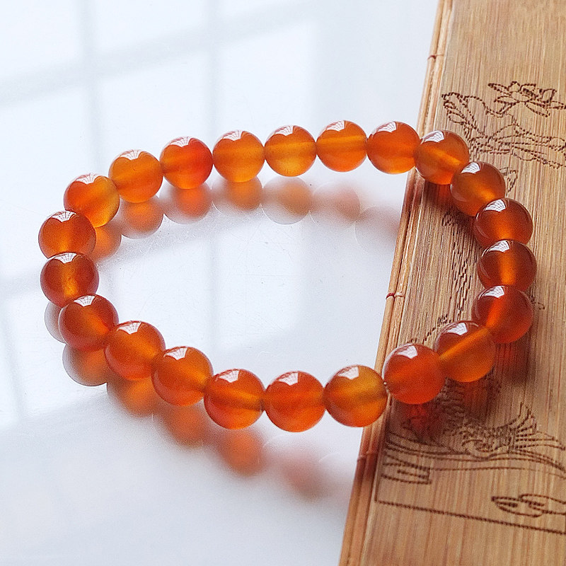 收藏天然冰红锦鲤色玛瑙手链巴西玉髓玛瑙起荧光手串送人礼物包邮