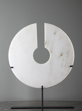 现代创意新中式山水石玉璧平安扣摆件样板房玄关售楼处别墅饰品