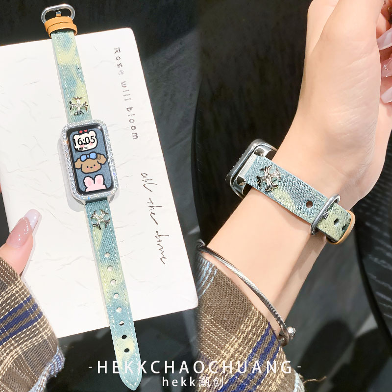 适用华为10表带秋冬复古风牛仔皮