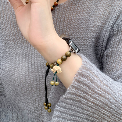 新中式绿檀莲花串珠适用9Pro表带