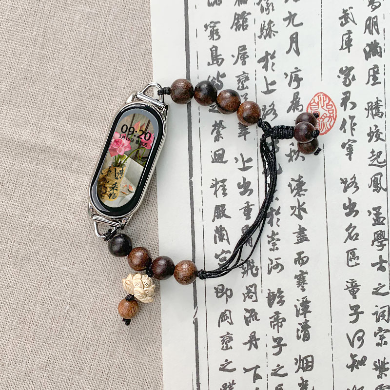 小米手环10新中式黑檀木莲花表链