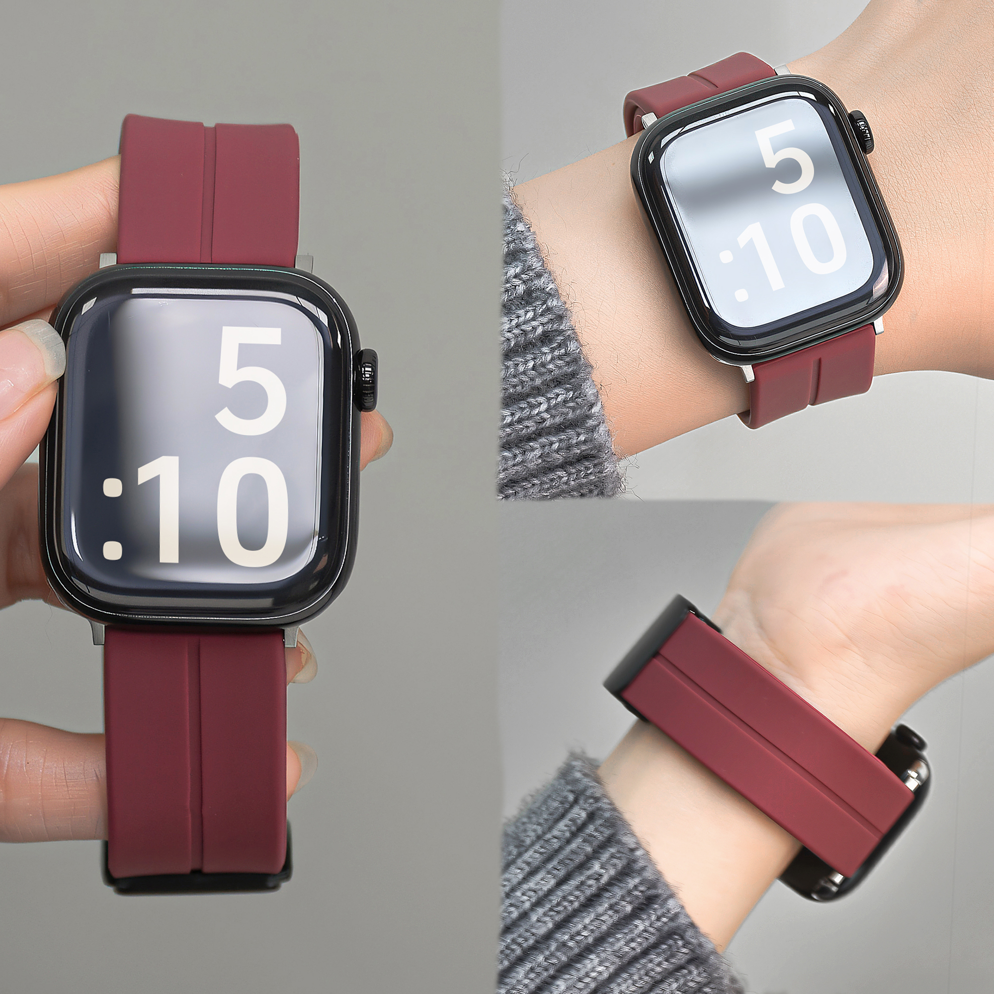 新款硅胶磁吸运动透气手环表带