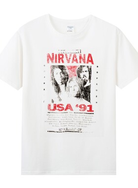 nirvana涅槃柯特科本91复古印花周边衣服纯棉短半袖T恤男女中性夏