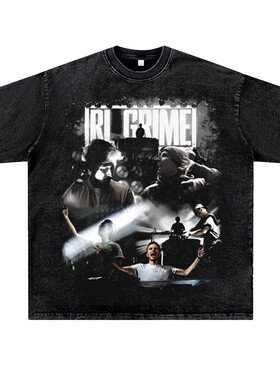 美式复古vintage潮流百大DJ电音高街RL Grime电音DJ水洗做旧T恤男