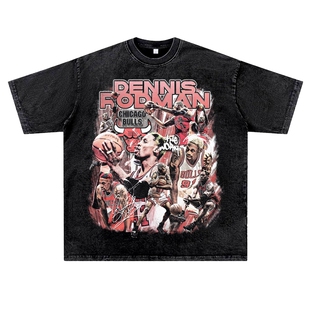 美式篮球公牛队罗德曼91号潮流复古vintage高街水洗做旧T恤男女夏