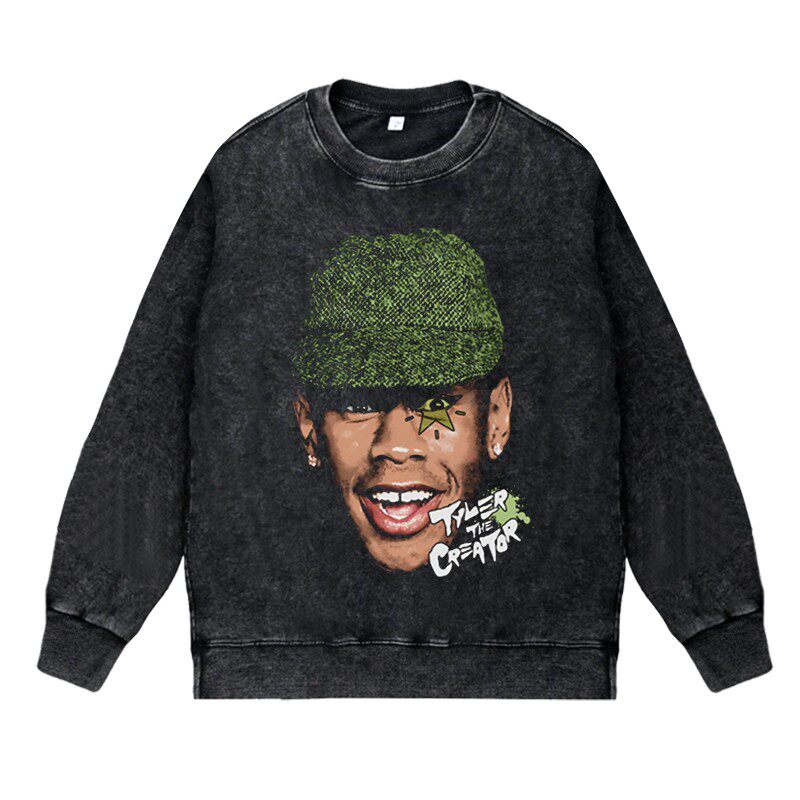 美式说唱潮流apper水洗做旧vintage套头圆领衣Tyler, The Creator