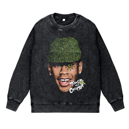 美式说唱潮流apper水洗做旧vintage套头圆领衣Tyler, The Creator