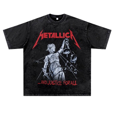 美式复古vintage水洗做旧小众潮流ins金属制品metallica摇滚T恤男
