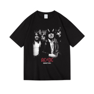 美国复古印花acdc摇滚乐队T恤纯棉宽松短半袖衣服男女中性夏衣服