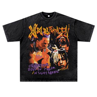 美式复古水洗做旧说唱嘻哈rapper厂牌XXXTENTACION潮流短袖T夏季