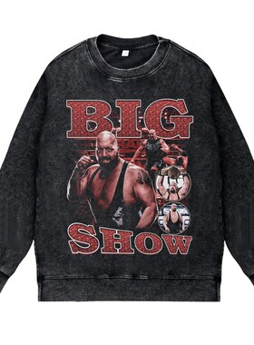 美式复古vintage高街潮流WWE职业摔跤大秀巨兽王宽松圆领套头卫衣