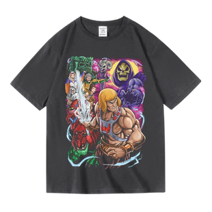 复古卡通宇宙的巨人希曼潮流动漫卡通印花宽松纯棉短半袖T恤男女