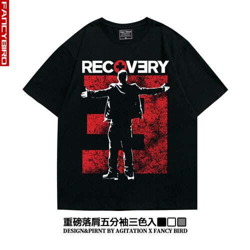 埃米纳姆eminem说唱hiphop潮流阿美咔叽重磅落肩宽松五分袖T恤男