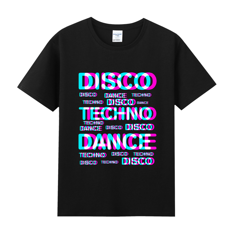 纯棉圆领短袖T恤男 电音techno夜店DJ打底disco休闲大码宽松上衣