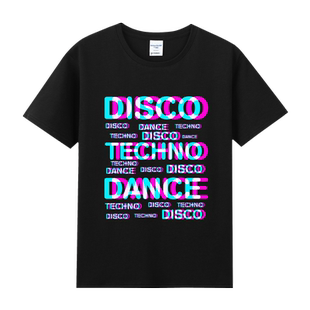 纯棉圆领短袖T恤男 电音techno夜店DJ打底disco休闲大码宽松上衣