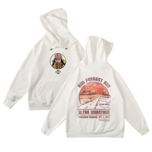 秋冬加绒连帽卫衣男女同款套头帽衫复古印花palace阿甘正传电影