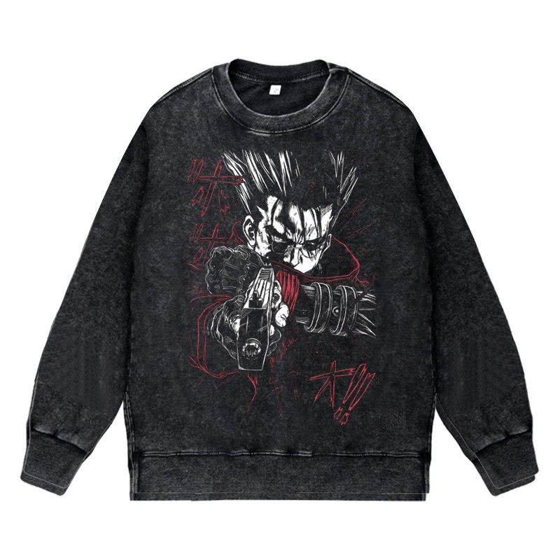 美式复古卡通二次元vintage秋冬圆领套头卫衣法修枪神Trigun周边