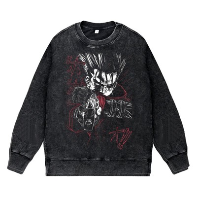 美式复古卡通二次元vintage秋冬圆领套头卫衣法修枪神Trigun周边