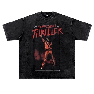 美式复古vintage水洗做旧潮流迈克尔杰克逊jackson颤栗夏季T恤男