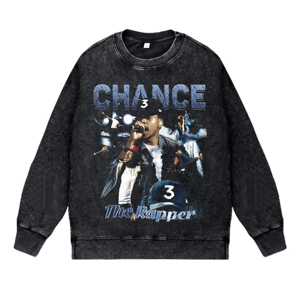 美式说唱歌手水洗做旧vintage秋冬套头圆领卫衣chance the rapper