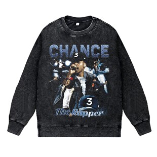 美式说唱歌手水洗做旧vintage秋冬套头圆领卫衣chance the rapper