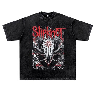 美式复古vintage水洗做旧小众slipknot重金属摇滚活结T恤男女夏季