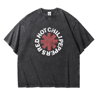 rhcp红辣椒摇滚做旧水洗重磅oversize宽松纯棉五分短袖男女青少年
