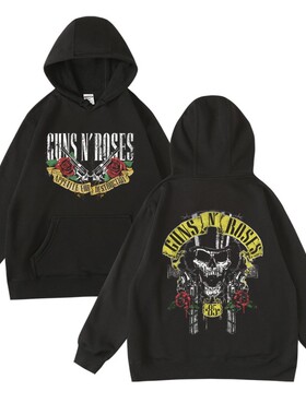 摇滚guns'n'rose枪花枪炮玫瑰slash周边印花衣服连帽套头卫衣男