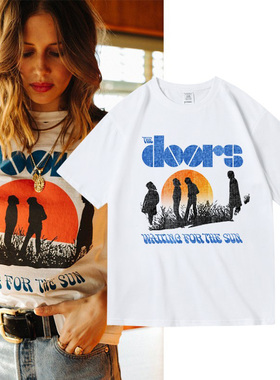 the doors大门乐队waiting for the sun 周边纯棉短半袖T恤男女夏