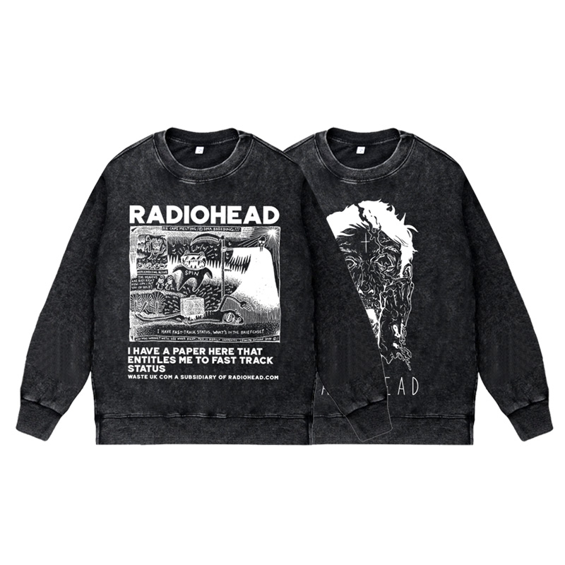 美式复古做旧水洗vintage圆领套头卫衣男女摇滚radiohead电台司令