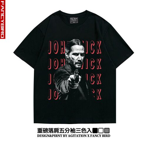 电影疾速追杀特工johnwick纯棉重磅短半袖T恤落肩宽松大码男女夏