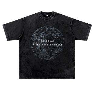 美式复古vintage水洗做旧ins潮流英伦摇滚coldplay酷玩T恤男女夏
