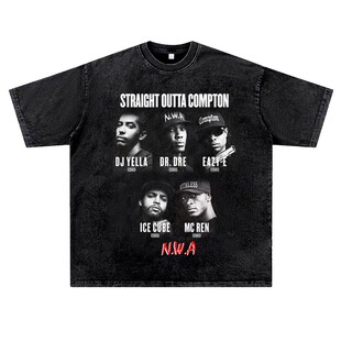 美式复古vintage水洗做旧nwa西海岸匪帮说唱rapper摇滚T恤男女夏