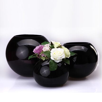 现代简约黑色圆形玻璃花瓶摆件球形白色花器餐桌家居装饰品