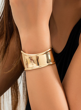 光面宽版不规则个性金属手镯