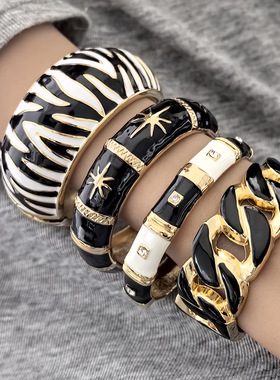 手镯女珐琅彩滴合金宽面手环