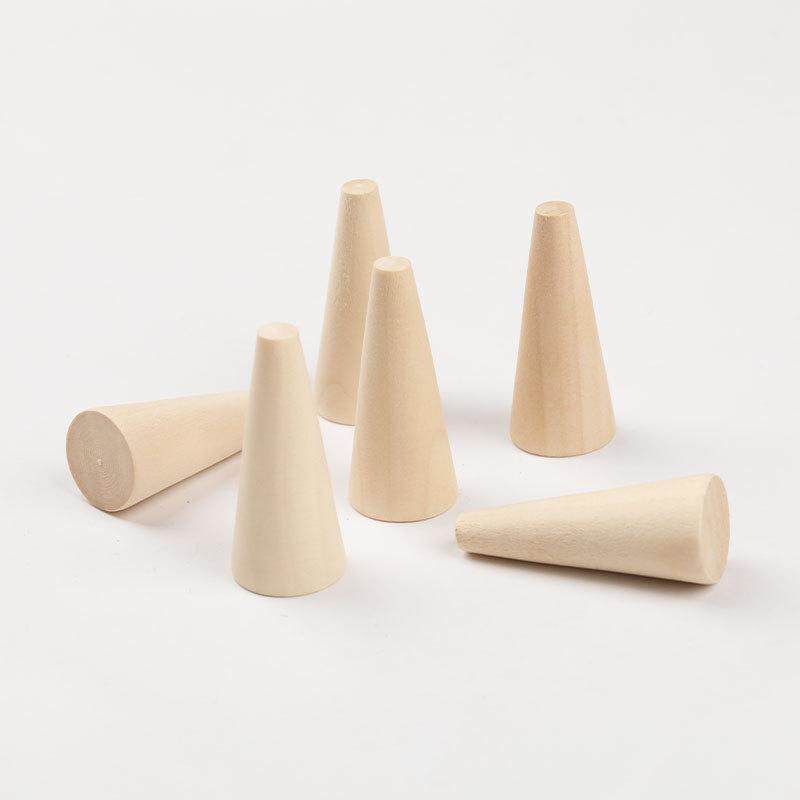 原木色木质锥形戒指支架手指珠宝展示架 DIY 工艺木锥戒指收纳架