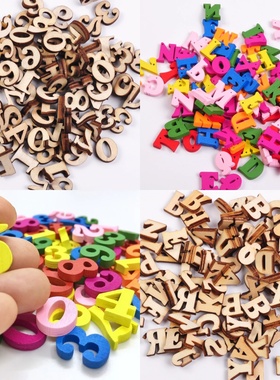 B35  DIY原木色26个混装英文字母木片 益智拼图  100个/包