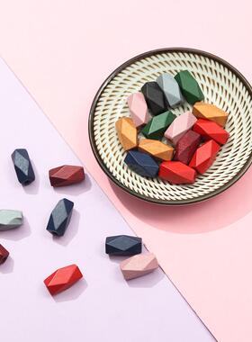 DIY手工配饰 环保复古色多边形几何木珠 韩版气质发夹耳环 单个