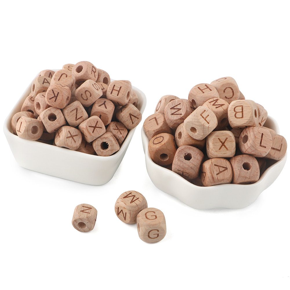 榉木方木珠配件儿童益智串珠字母