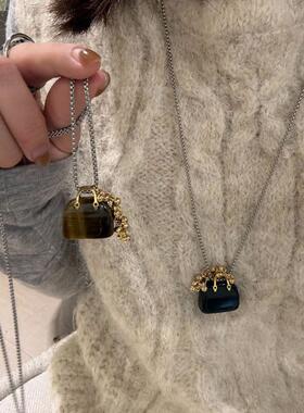 百搭毛衣链黑曜石包包项坠