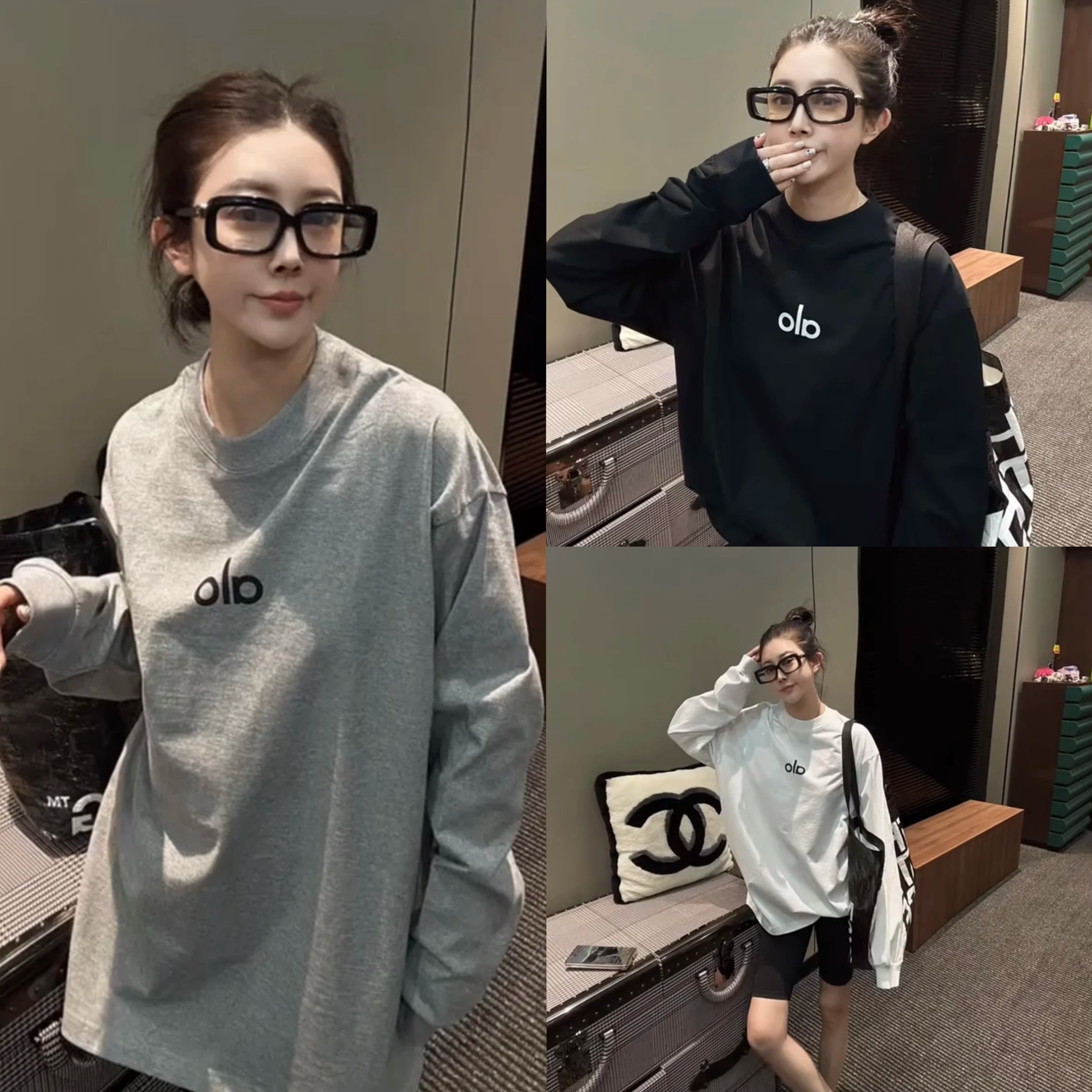 正品现货ALO圆领卫衣女美式宽松男时尚长袖秋冬外套情侣印花纯棉