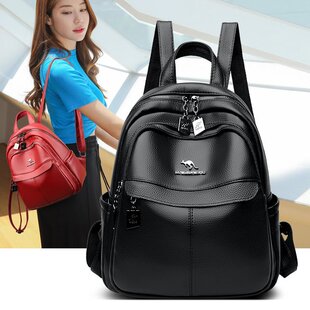 威森袋鼠真皮双肩包女2025新款时尚百搭休闲背包头层牛皮旅游女包