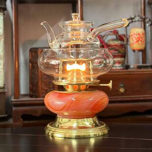 2026精品空气灯复古茶灯 中式煤油灯煮茶炉 琉璃石明火养生铜茶器