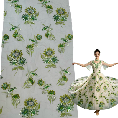 现货跨境珠片绣花面料婚纱高定礼服舞台服绣花布料llace fabric