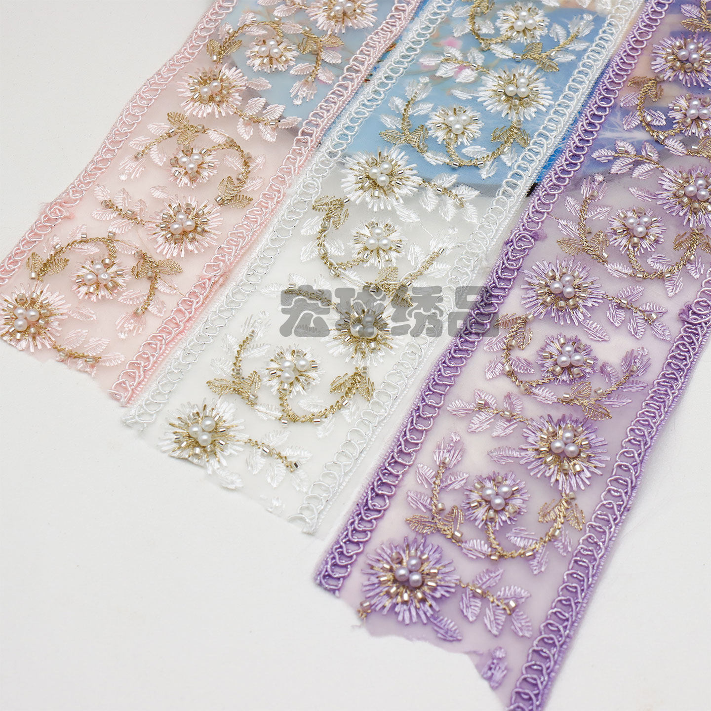 国风刺绣花朵珍珠装饰花边金线手工DIY服装衣领袖口辅料网纱织带,居家布艺,花边,淘宝优惠券,粉丝福利购,淘宝优惠卷