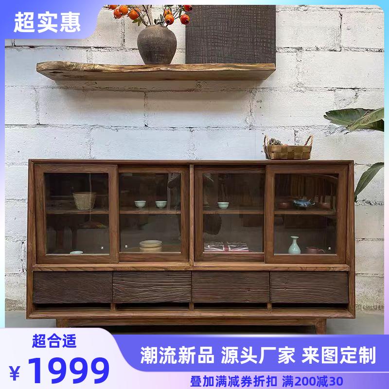 老榆木简约榆木全实木餐边柜
