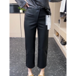 韩版高级感时尚气质百搭高腰直筒烟管裤皮裤女2025年新款九分裤潮